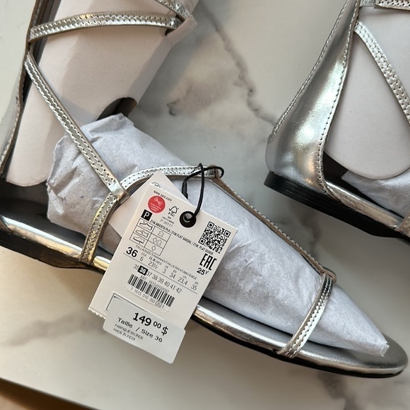 NEW Zara Tall Mid Calf Metallic Silver Gladiator Strappy Sandals 1615/010 - Picture 12 of 12